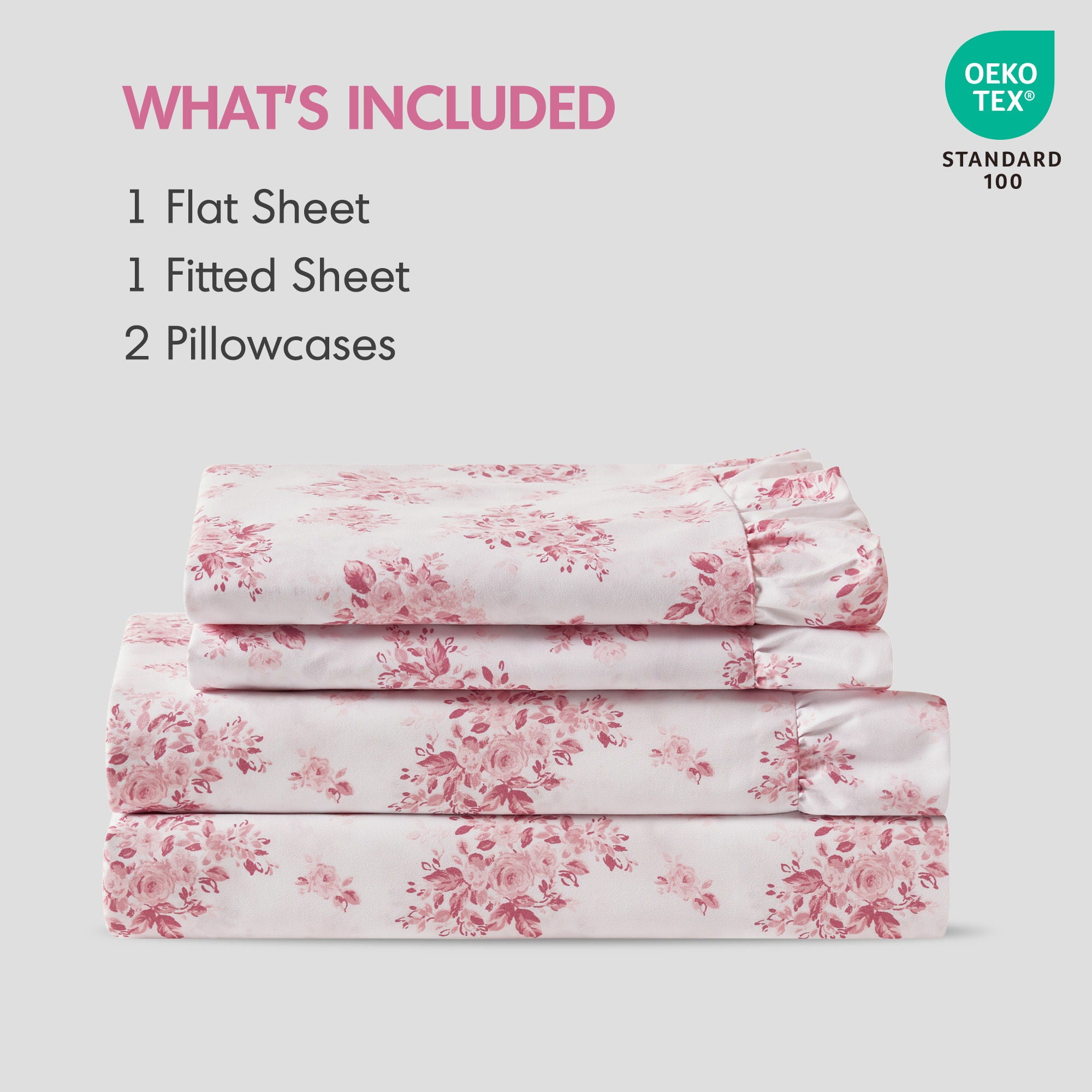 Microfiber Ruffle - Twin Long Sheets - Pink Floral