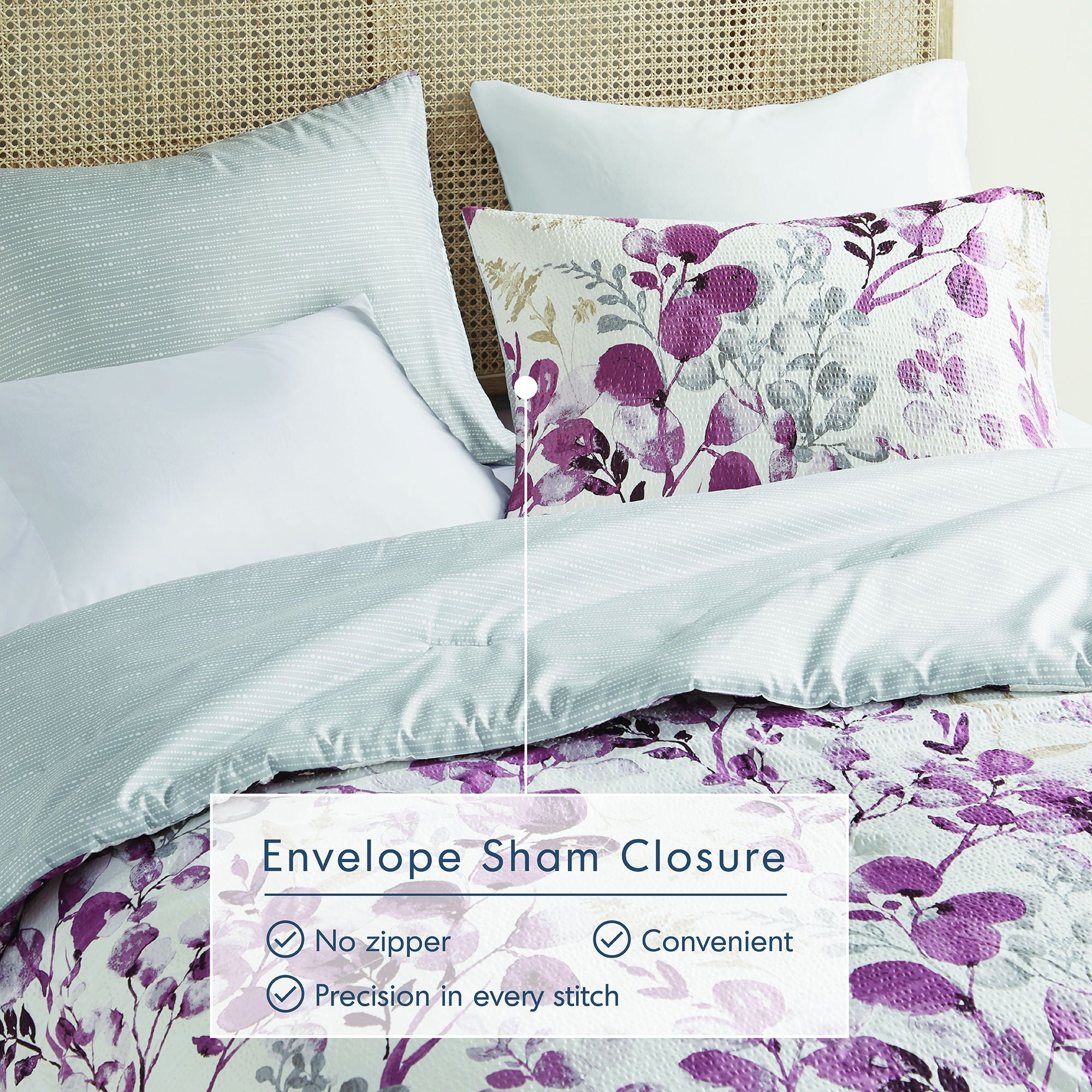 Gabby - King/California King Reversible Floral Botanical Seersucker Comforter Set - Plum/Gray