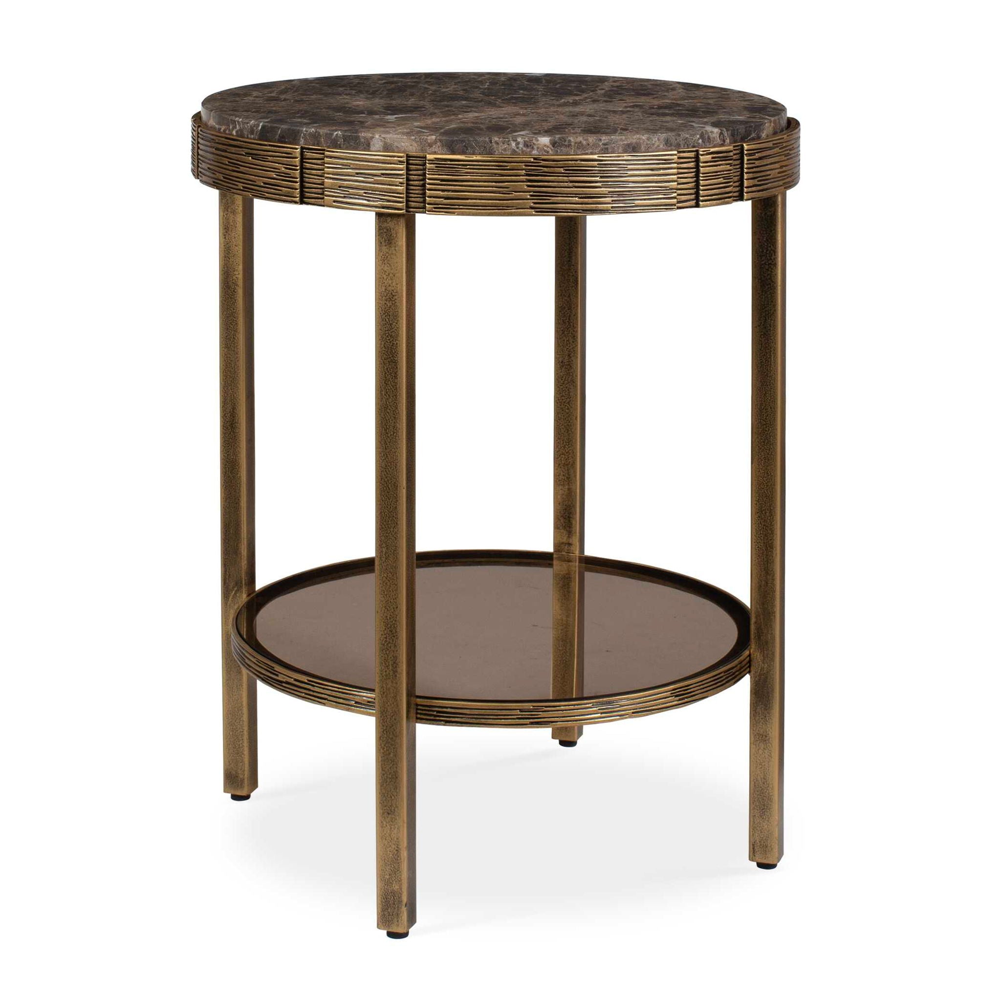 Cusano - Round Dark Marble Accent Table - Brass / Brown