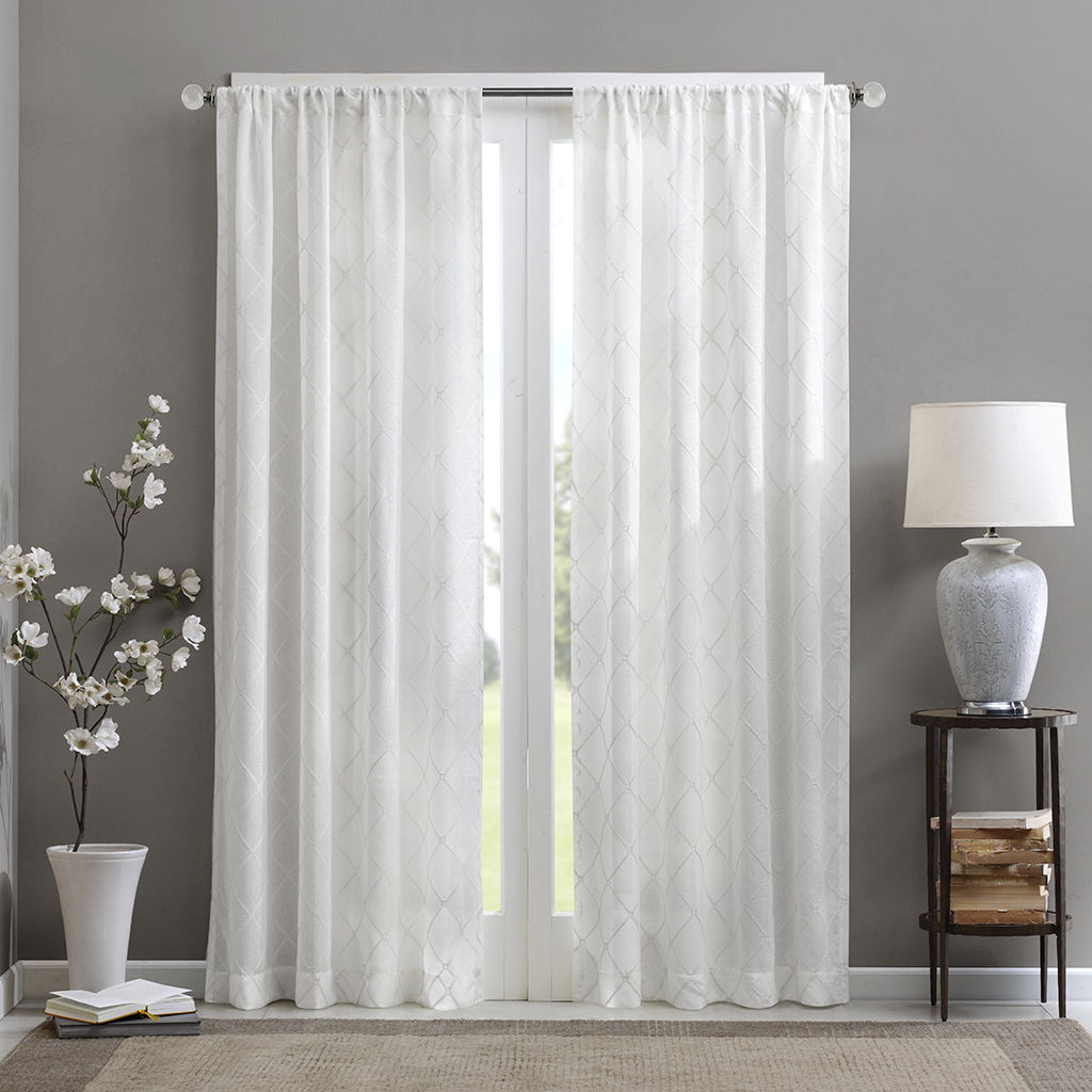 Irina - 95" Diamond Sheer Window Curtain - White