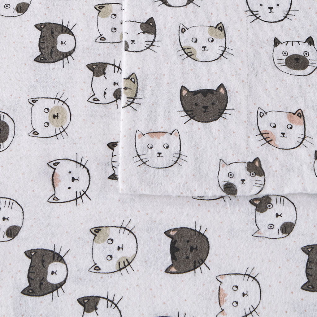 Twin Cozy Soft Novelty Print Sheet Set - Gray / Pink Cats