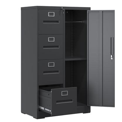 Metal Storage Vertical Filing Cabinet With Lock, 4 Drawers, 1 Door, Steel Construction, School / Office Use