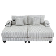 Chaise Sofa With Adjustable Backrest, Cup Holders, Phone Holder & Storage Compartments For Living Room - Light Gray