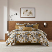 Cirque - 9 Piece King Oversized Duvet Style Comforter Set - Gold