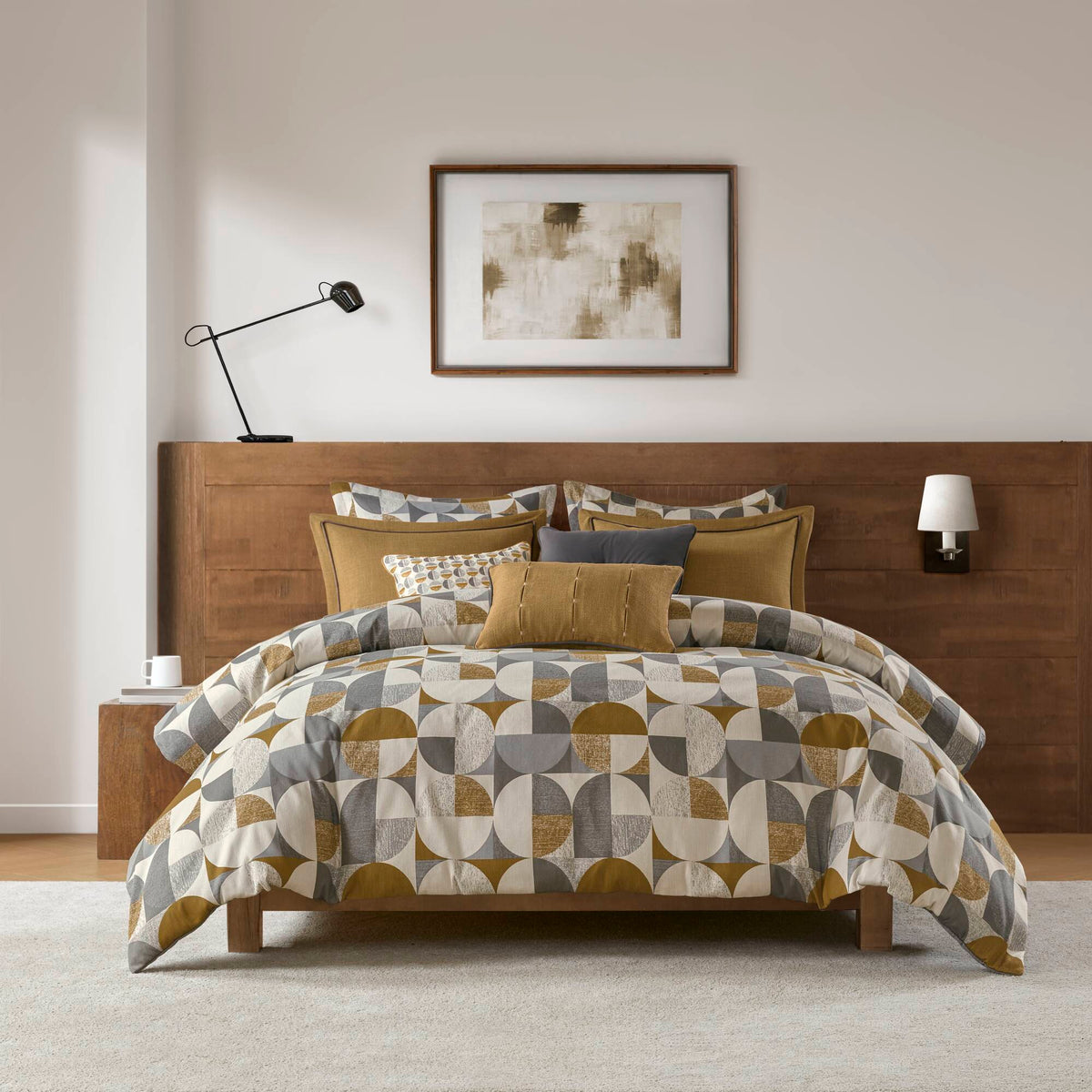 Cirque - 9 Piece King Oversized Duvet Style Comforter Set - Gold