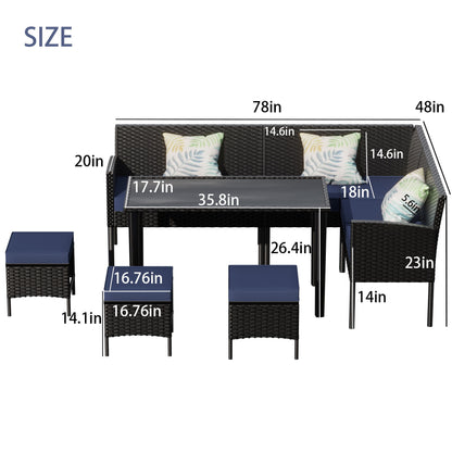 7 Piece Outdoor Furniture Set Waterproof Cushions Glass Table