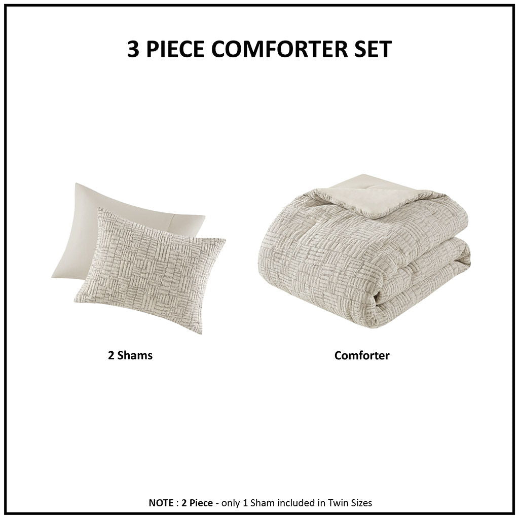 Harper - 3 Piece King/California King Oversized Matelasse Comforter Set - Natural