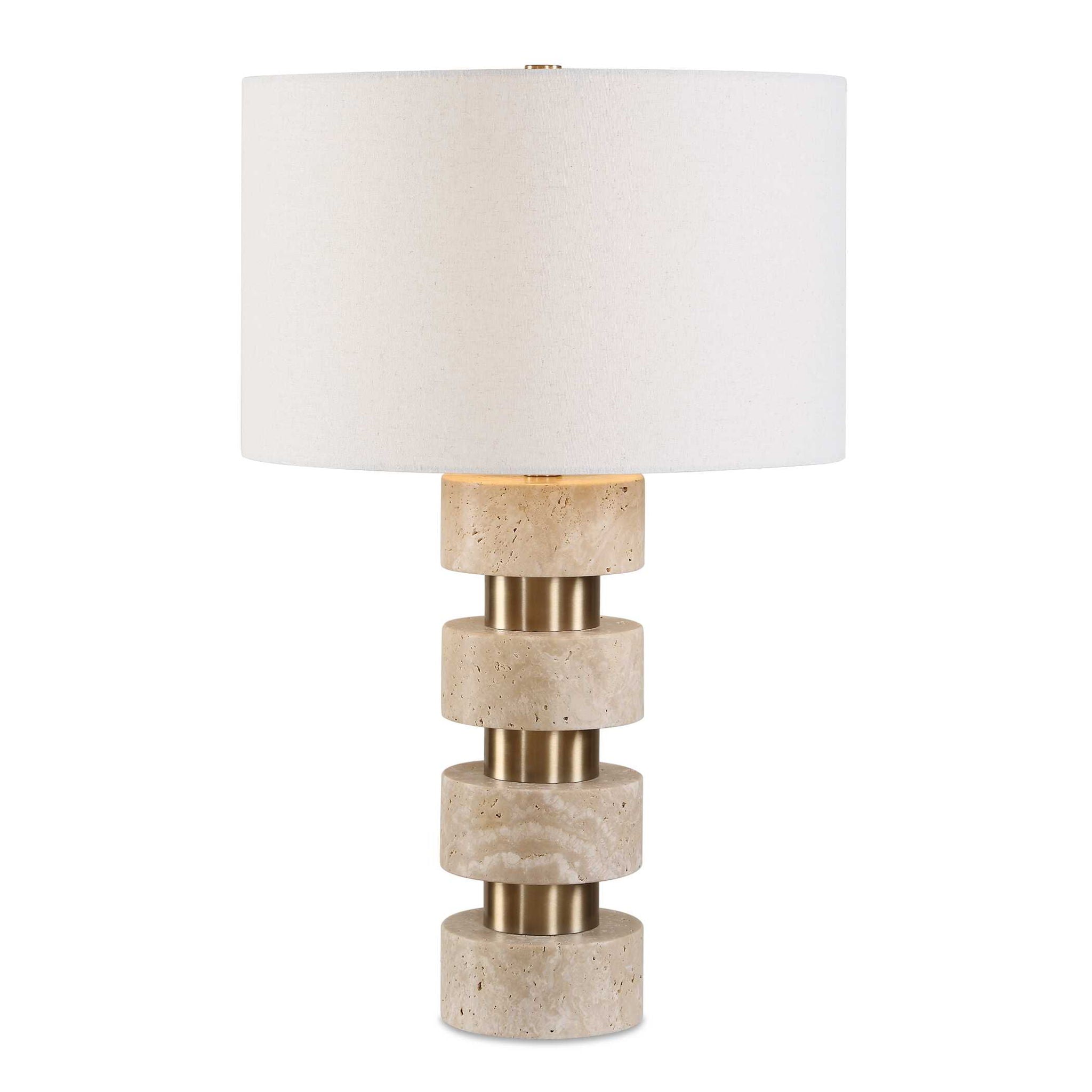 Makani - Travertine Table Lamp - Brass / Gold / White