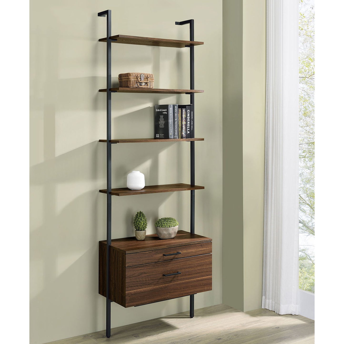Wendell - 4 Shelf Storage Wall Bookshelf - Walnut