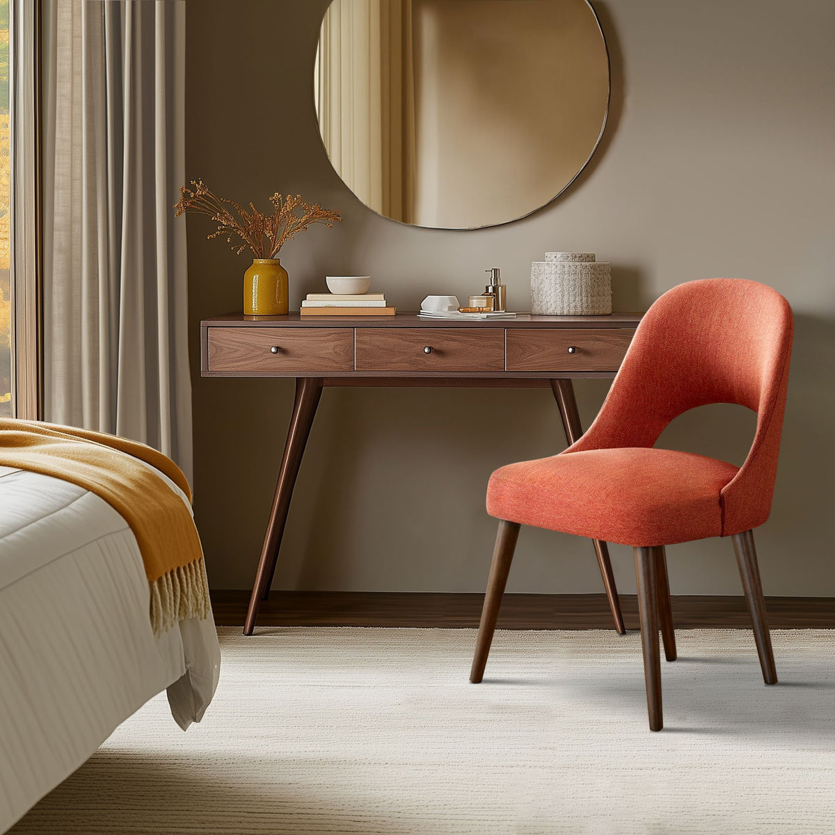 Nola - Dining Side Chair (Set of 2) - Orange / Dark Brown