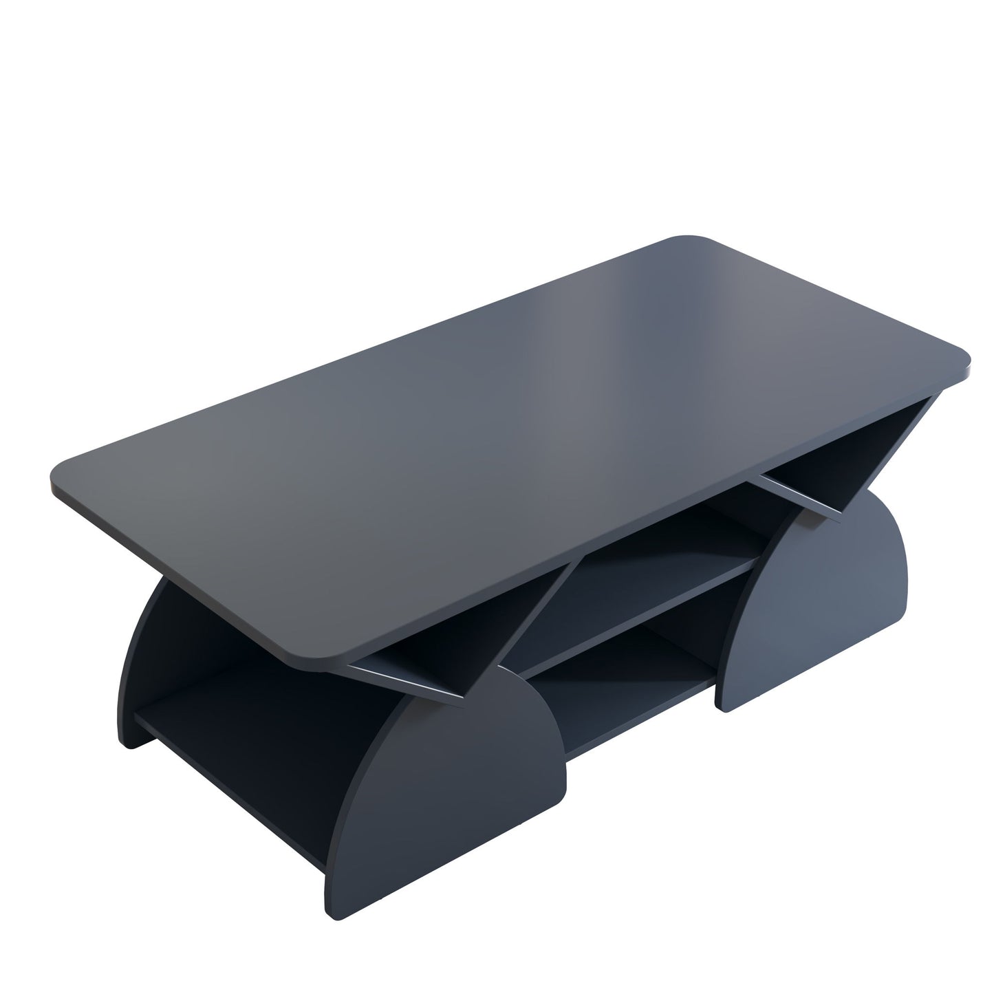 Geometric Engineered Coffee Table With Rounded Corners With Open Shelves