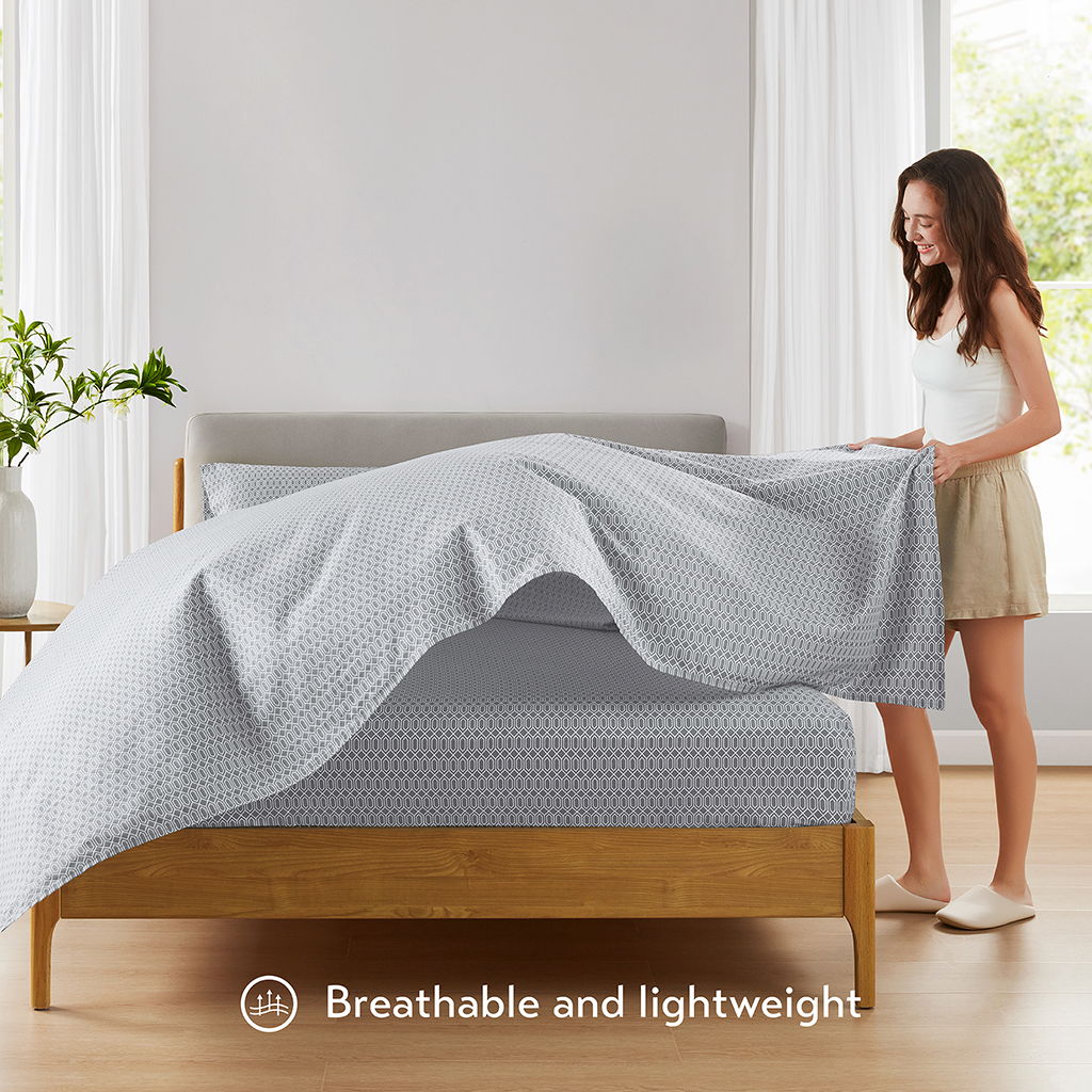 Cotton 144TC - Twin Long Printed Sheets - Diamond Gray