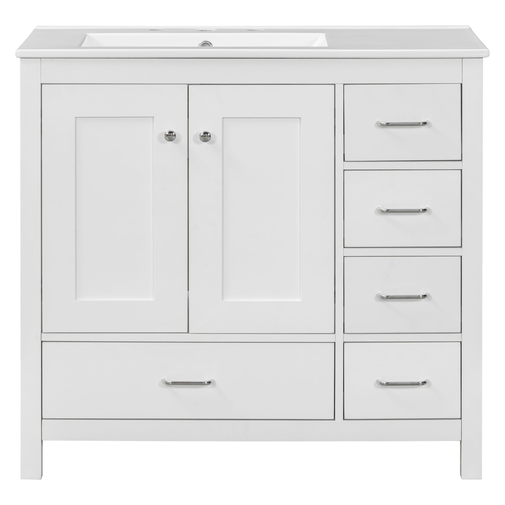 Bathroom Vanity With Sink Combo, 2 Soft Close Doors And 5 Drawers