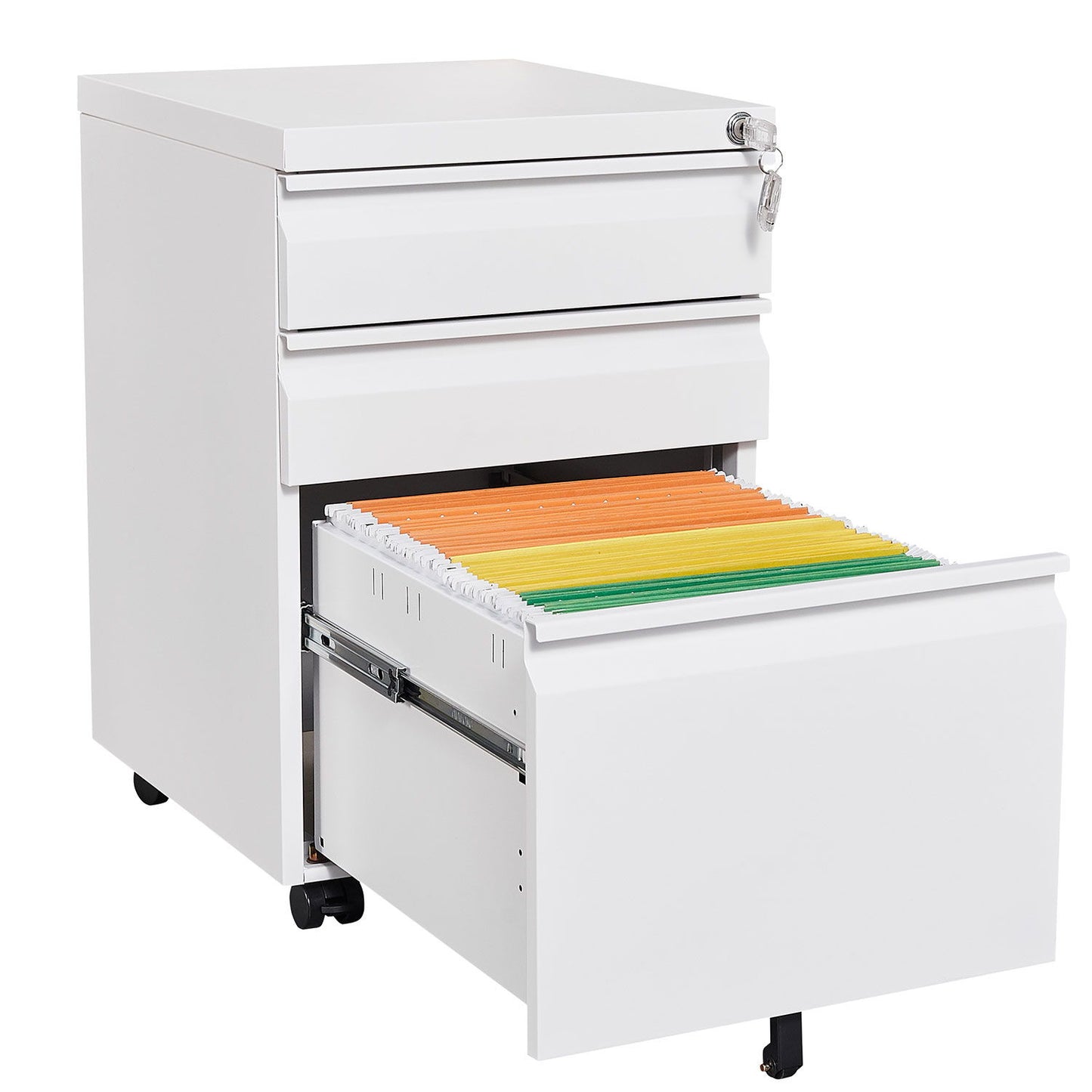 Contemporary 3 Drawer Mobile Filing Cabinet With Lock, Metal Office Storage For Legal / Letter Size