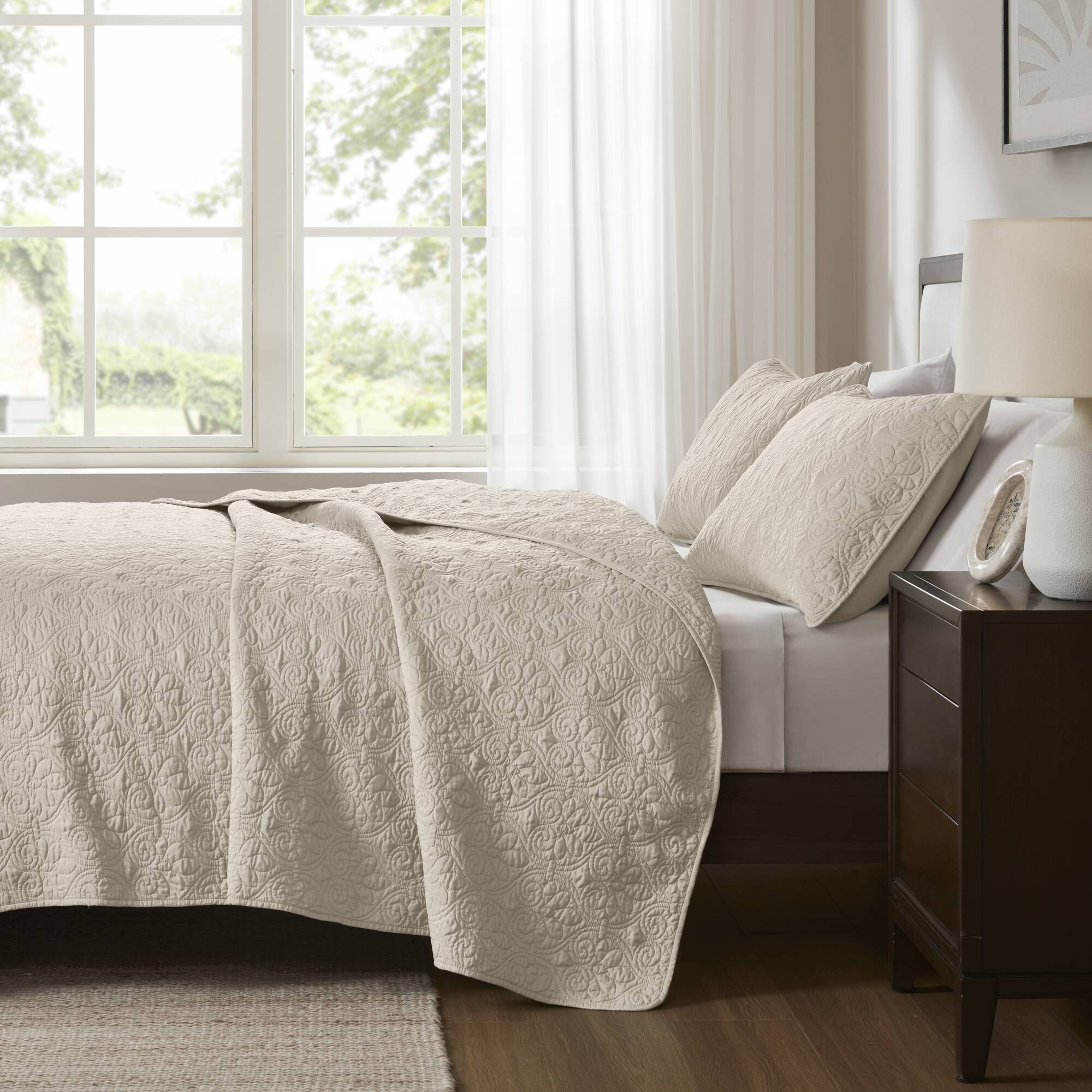 Quebec - Twin Reversible Coverlet Set - Cream