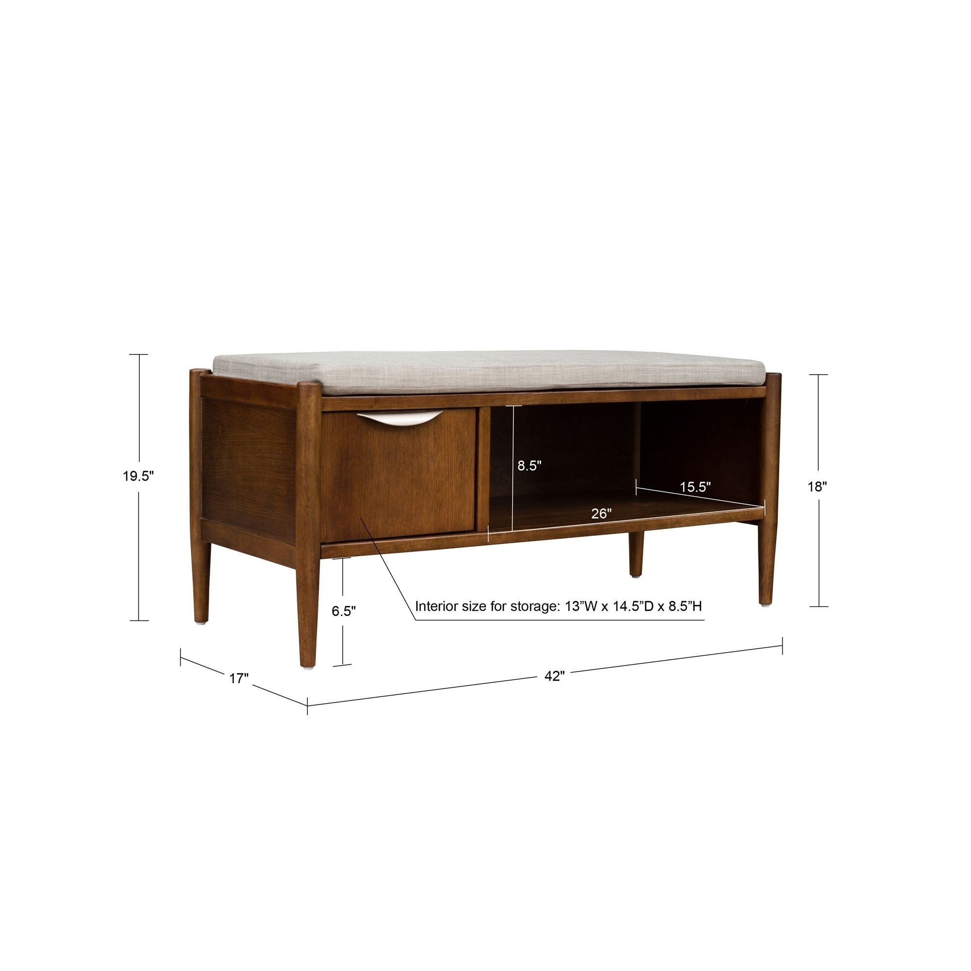 Arcadia - Accent Bench With Storage And Upholstered Cushion - Walnut Brown