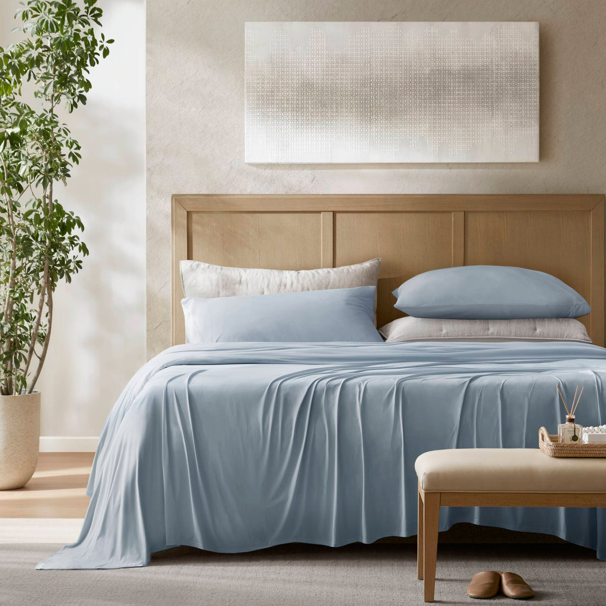 Cooling - Split King Stretch Jersey Sheet Set - Blue