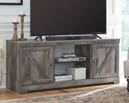 Wynnlow - 63" TV Stand With Glass/Stone Fireplace Insert - Gray