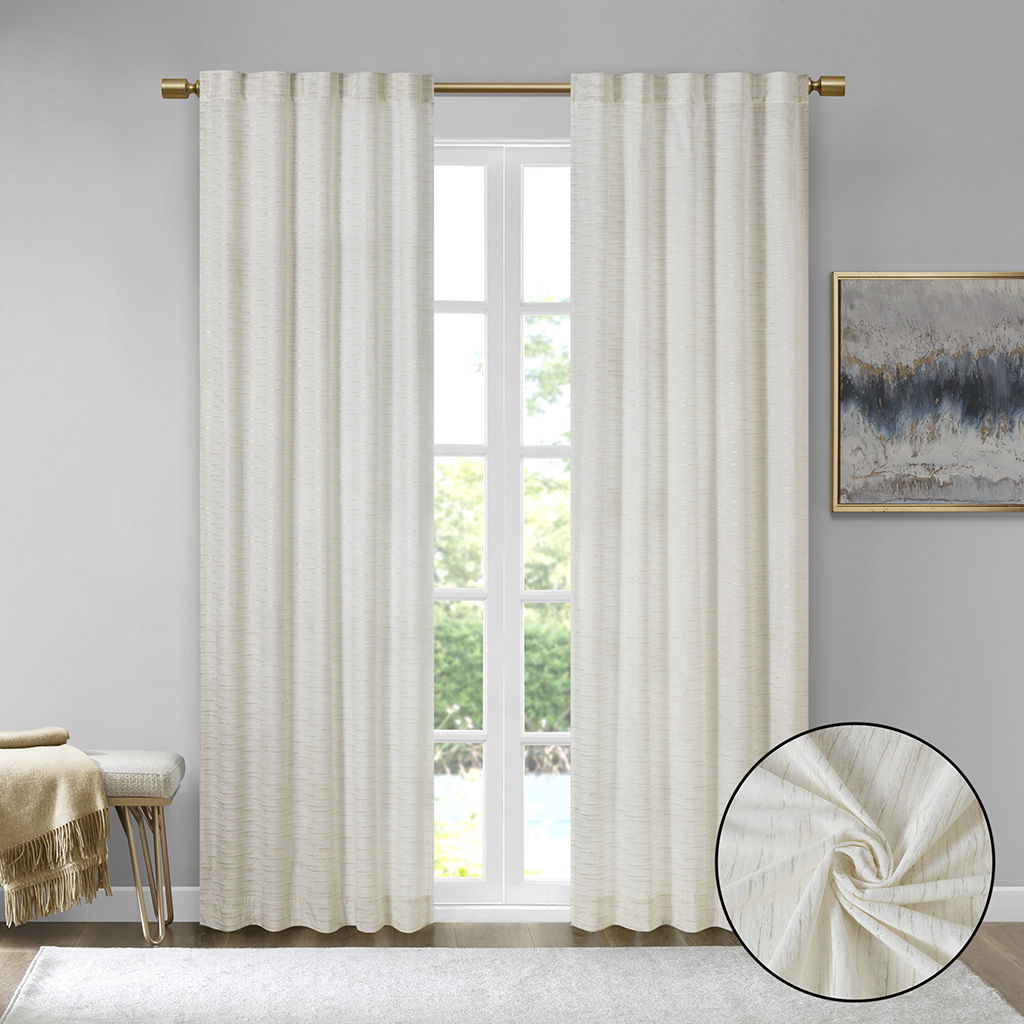 Colt - Room Darkening Metallic Printed Poly Velvet Rod Pocket/Back Tab Window Panel Pair - White/Gold