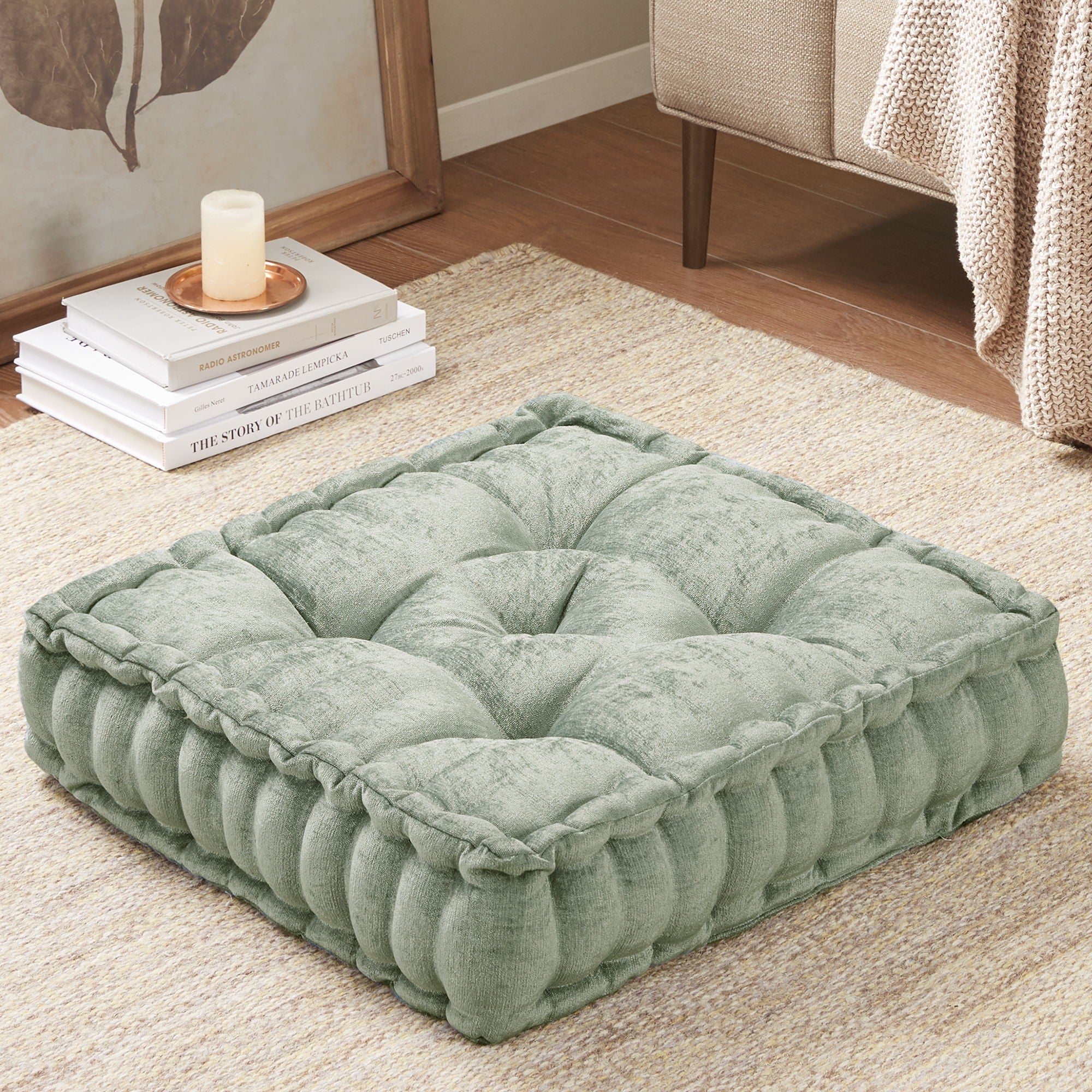 Azza - Poly Chenille Square Floor Pillow Cushion Compress Pack - Desert Sage
