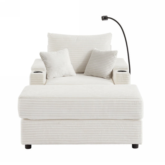 Single Sofa Couch With Storage Space, Movable Ottoman, USB Ports, Cup Holders, Phone Holder