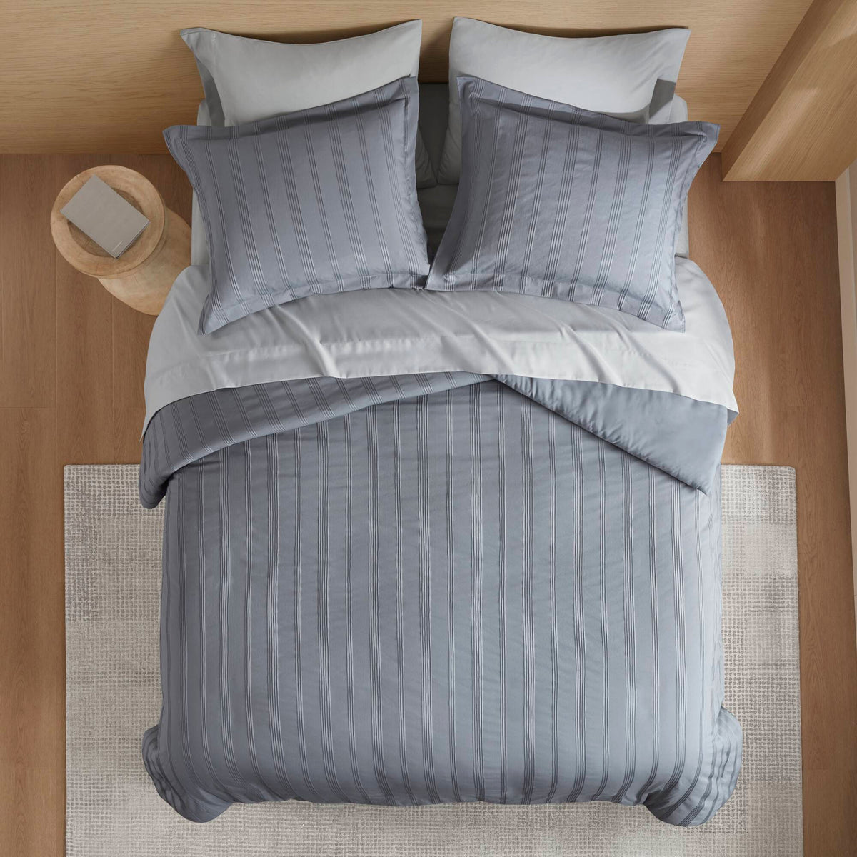 Logan - King Striped Duvet Set - Blue / Gray
