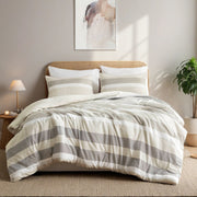 Blais - King Stripe Textured Print Comforter Set - Neutral
