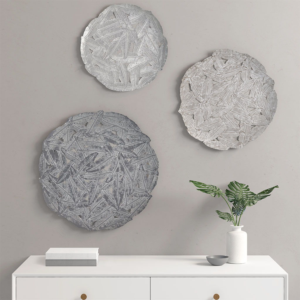 Rossi - Feather Painted Round Wall Decor (Set of 3) - Gray