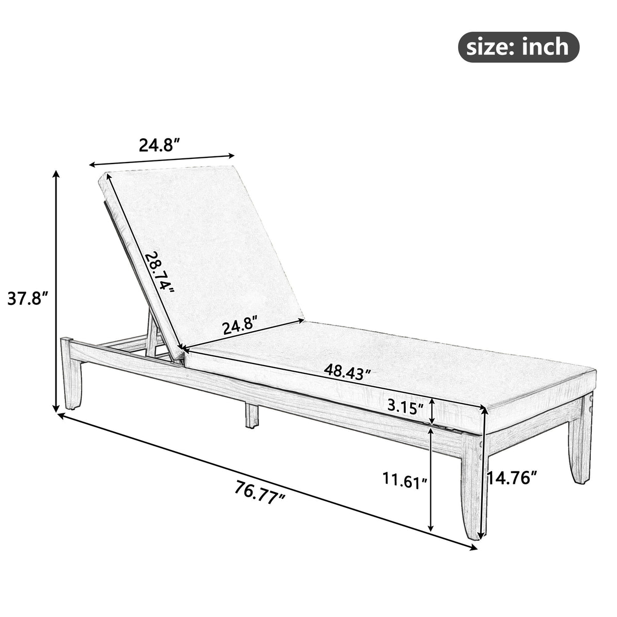 Adjustable Outdoor Patio Lounge Chair Chaise Lounge - Beige / Walnut