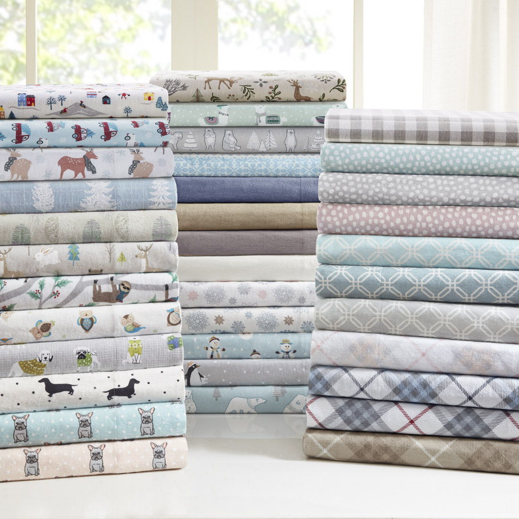 Cozy Flannel - 4 Piece California King Printed Sheet Set - White Village Print