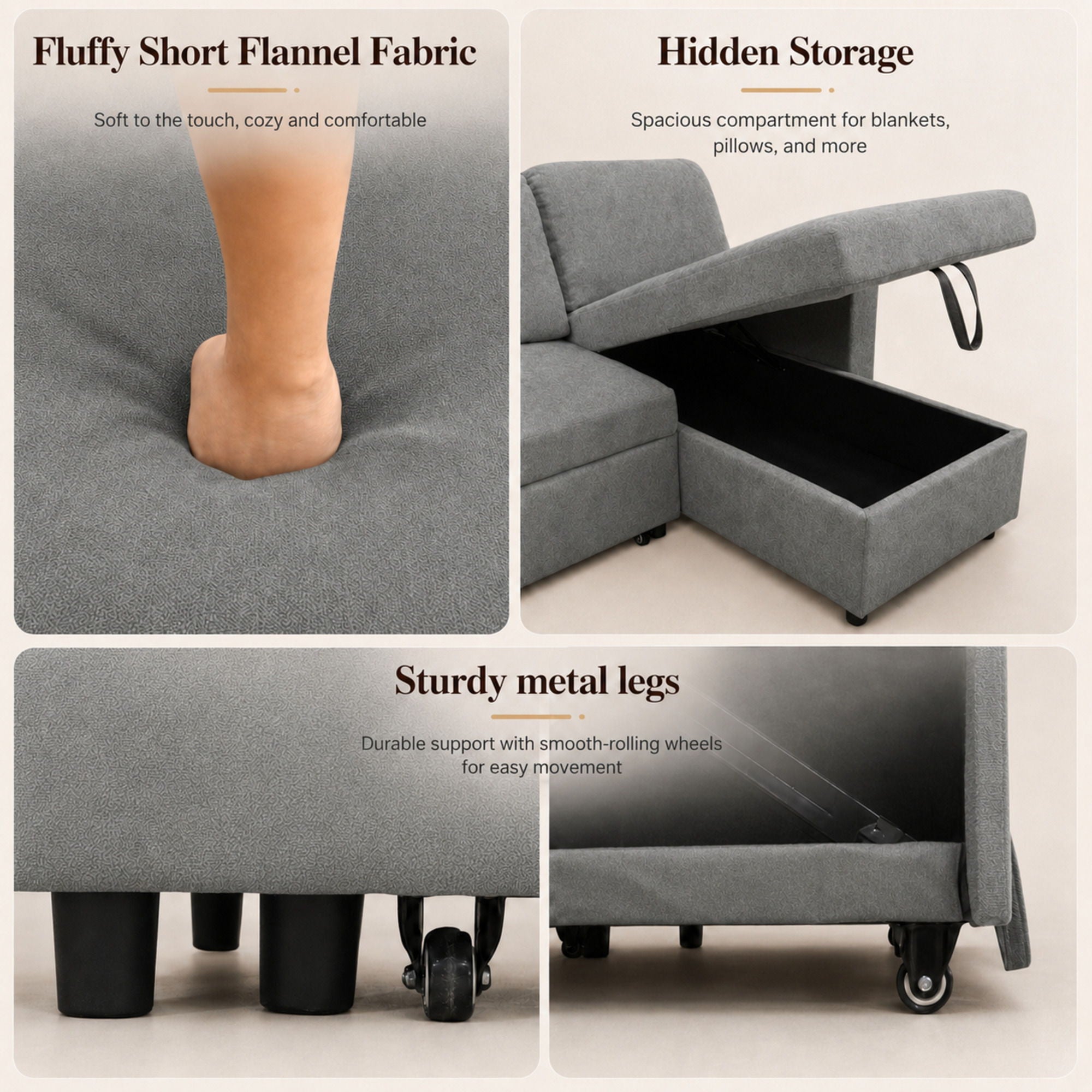L - Shaped Convertible Sofa Bed With Storage Chaise