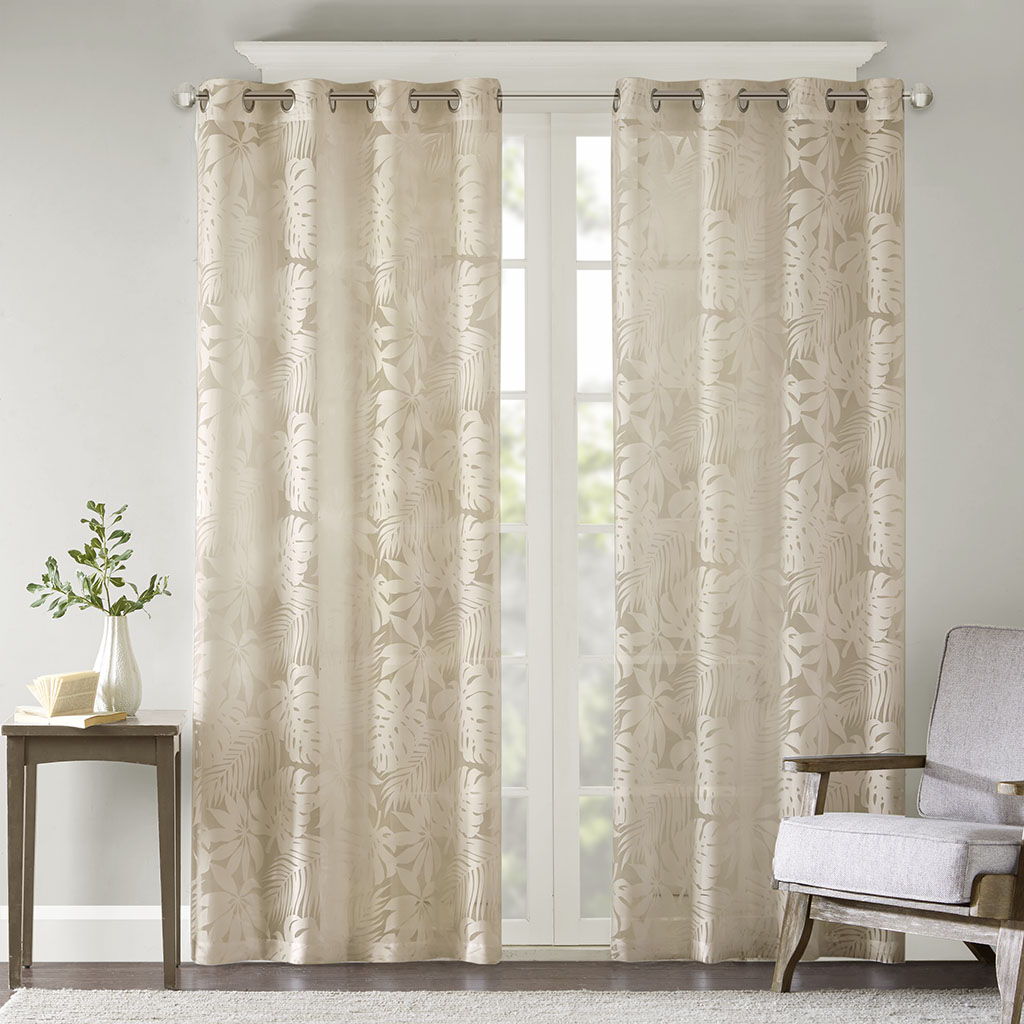 Leilani - 63" Palm Leaf Burnout Window Sheer - Natural