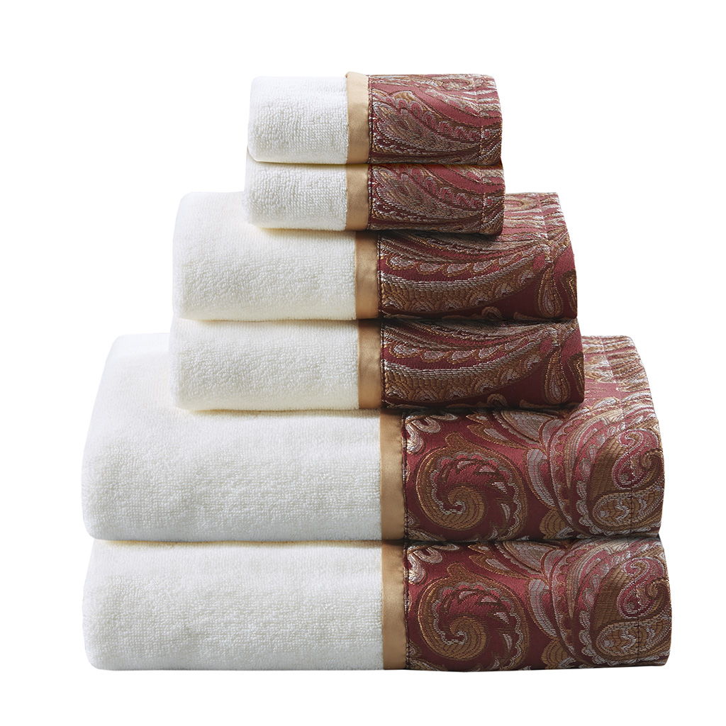 Aubrey - 6 Piece Jacquard Towel Set - Burgundy