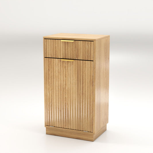 Tilt Out Trash Can Cabinet With Wave Textured Drawer & Pull Out Bin