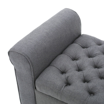 Hayes - Contemporary Armed Storage Bench With Rolled Arms And Button Tufting