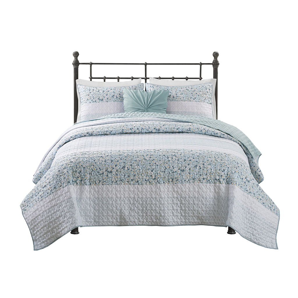 Caralie - 4 Piece Full Seersucker Coverlet Set With Throw Pillow - Aqua