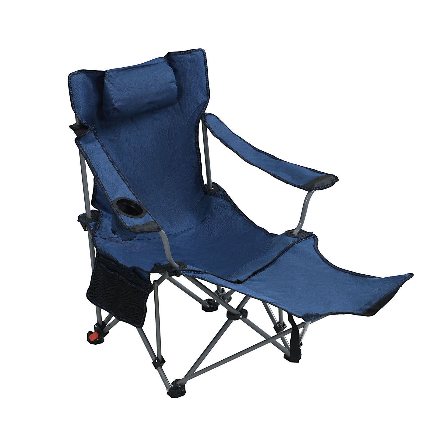 Outdoor Camping Chairs Folding Portable Adjustable Reclining Chair With Side Pockets & Cup Holder - Dark Blue
