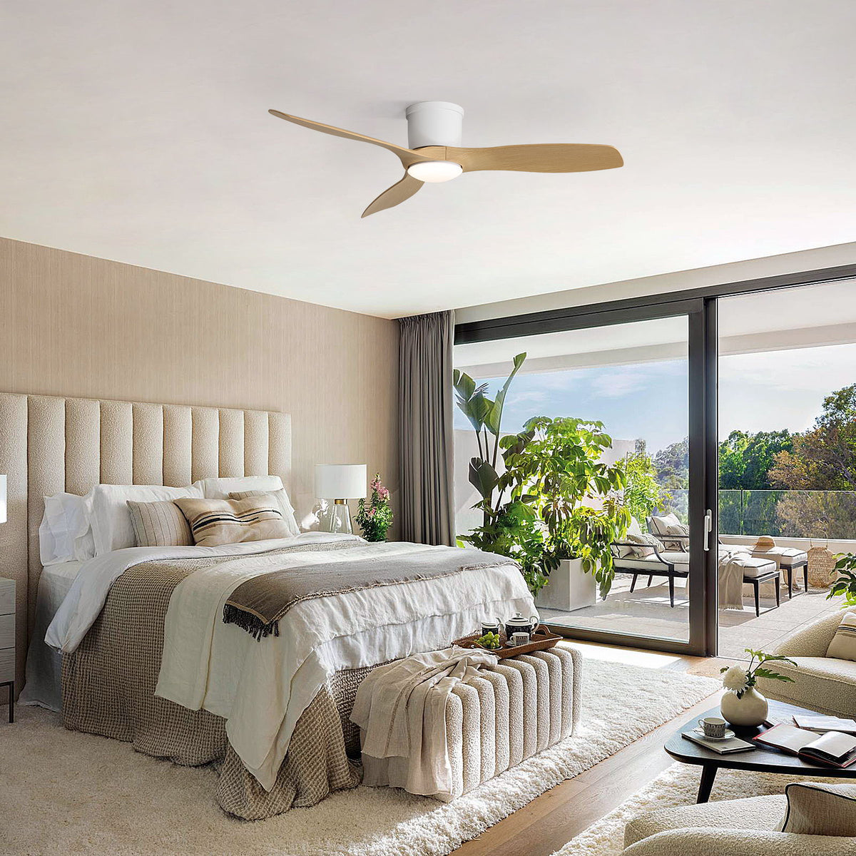 52" Smart Ceiling Fan With Light, 3 Blades DC Motor, Reversible Function - Matte White
