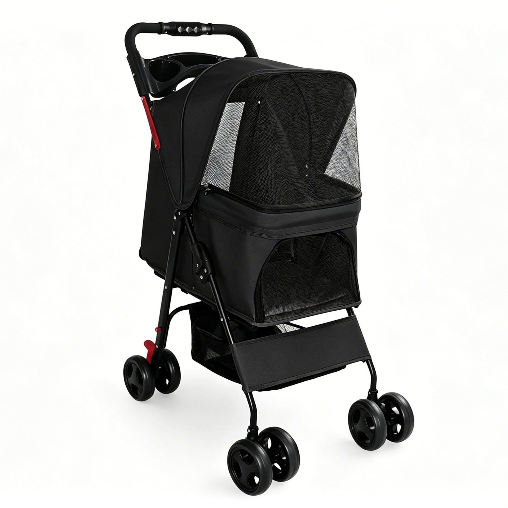 Foldable Pet Stroller For Small Dogs And Cats With Multi Functional Tray