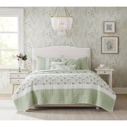 Dawn - 6 Piece Full/Queen Percale Quilt Set With Throw Pillows - Sage Green