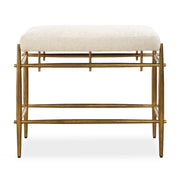Karleen - Plush Small Brass Bench - White
