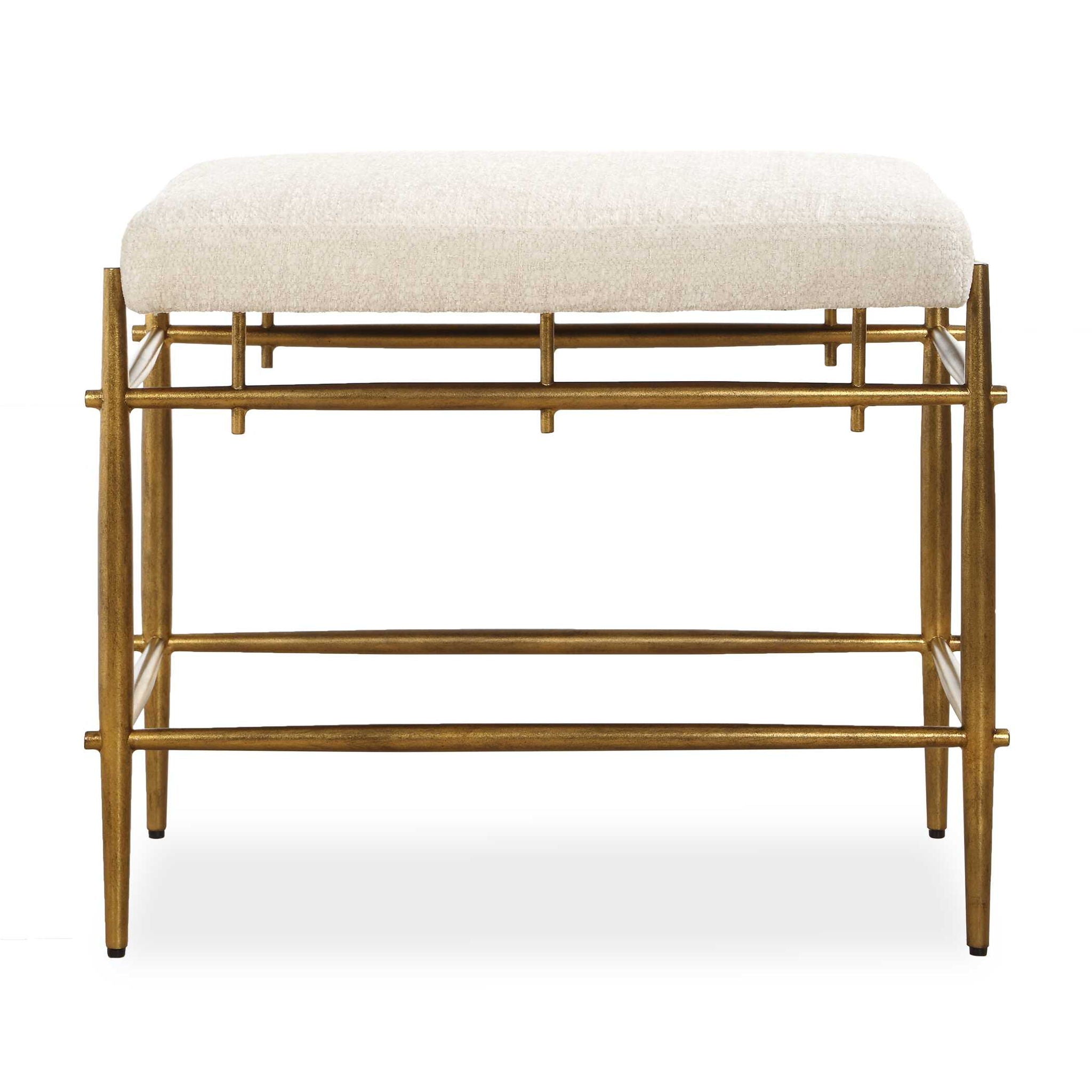Karleen - Plush Small Brass Bench - White