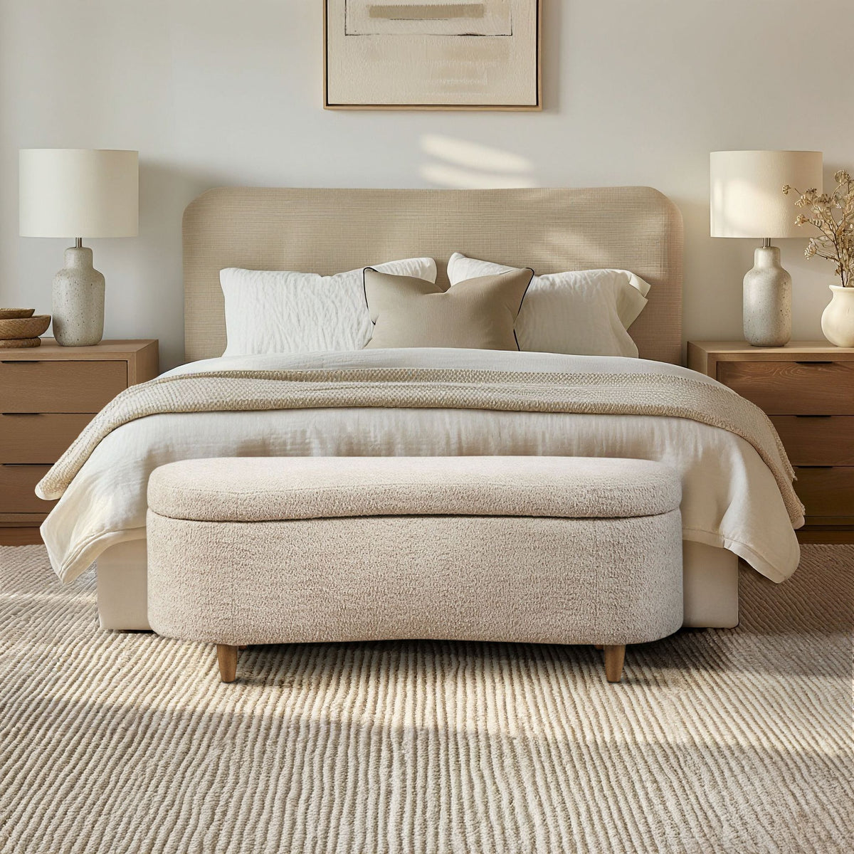 Bailey - Boucle Flip Top Storage Bench - Taupe