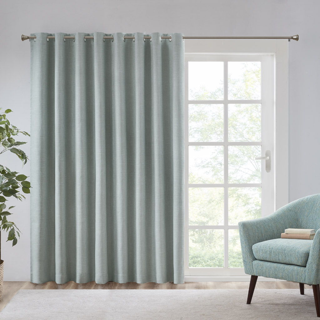 Maya - Printed Heathered Total Blackout Window Patio Panel - Aqua
