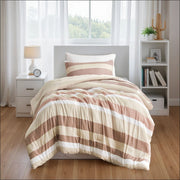Blais - Twin Stripe Textured Print Comforter Set - Terracotta