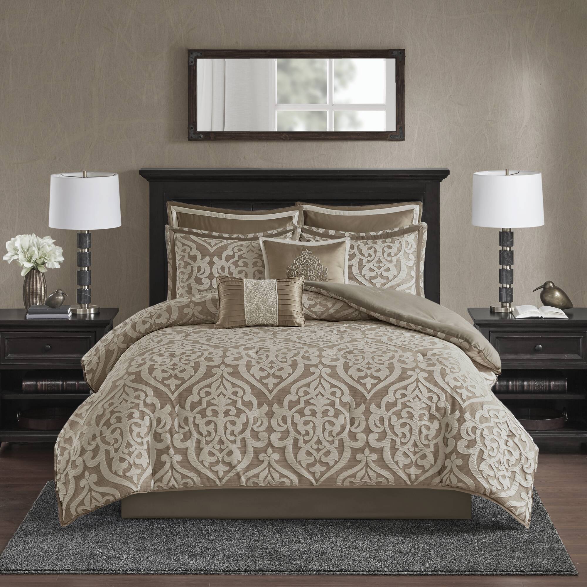 Odette - Queen 8 Piece Comforter Set - Tan