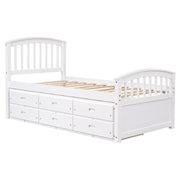Twin Size Platform Storage Bed Solid Wood Bed With 6 Drawers - White
