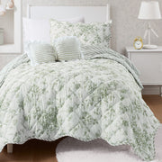 Adele - 3 Piece Twin/Twin Long Quilt Set - Green / White