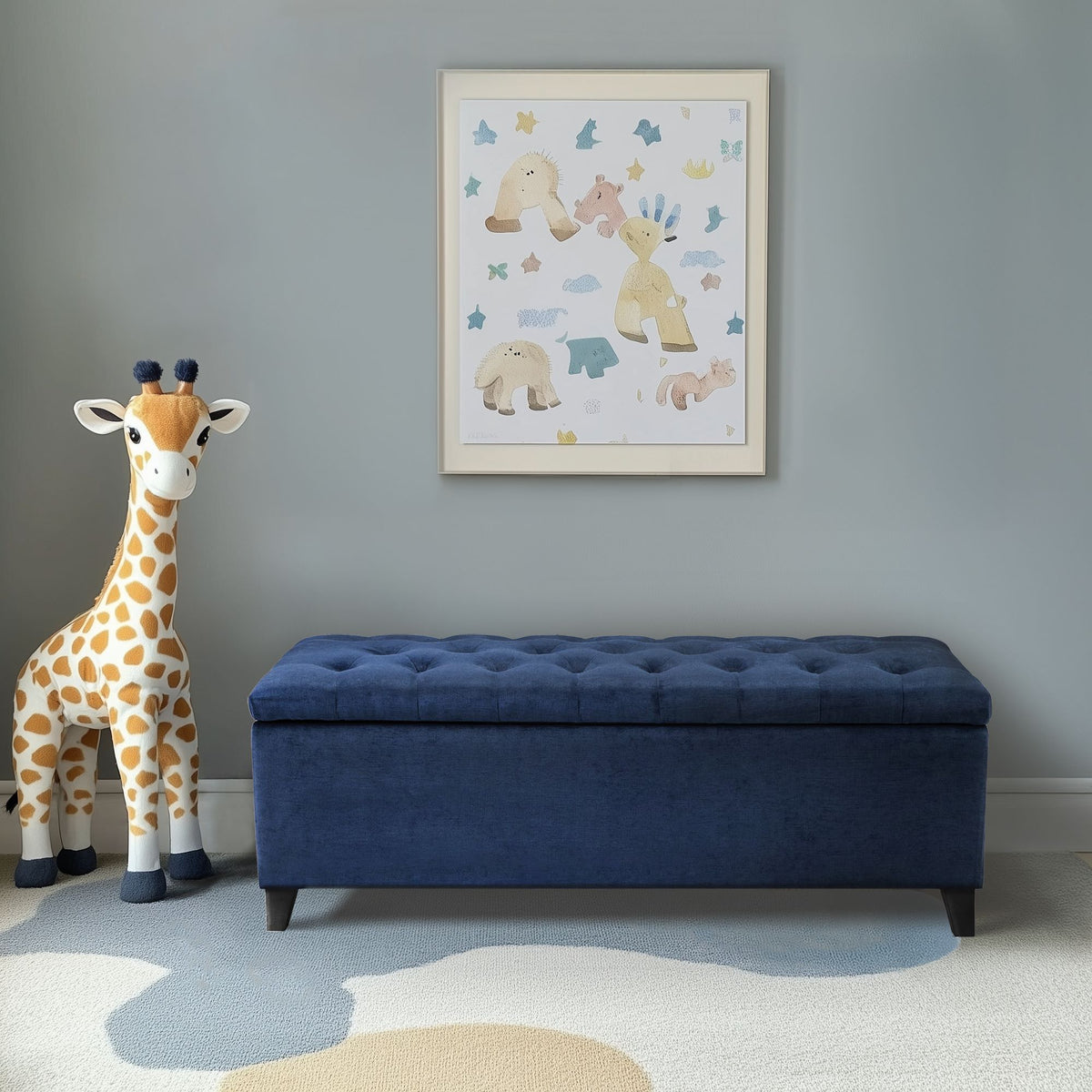 Shandra - Tufted Top Storage Bench - Navy