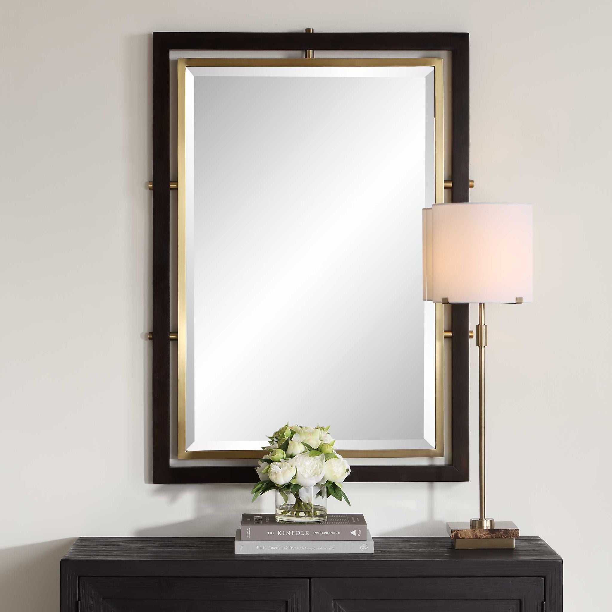 Bach - Rectangle Mirror - Walnut & Brass